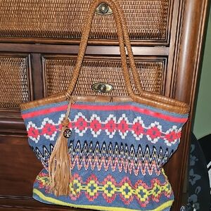 Tory Burch Embroided Linen Canvas Multicolor Tote Bag